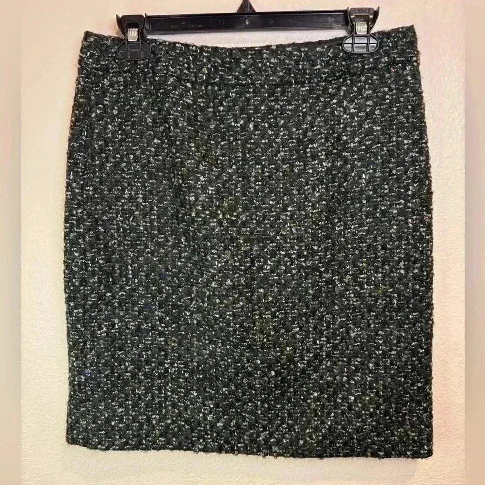 J.CREW Women’s Vintage Moss Tweed Knit Pencil Straight Wool Classic Skirt Size 6